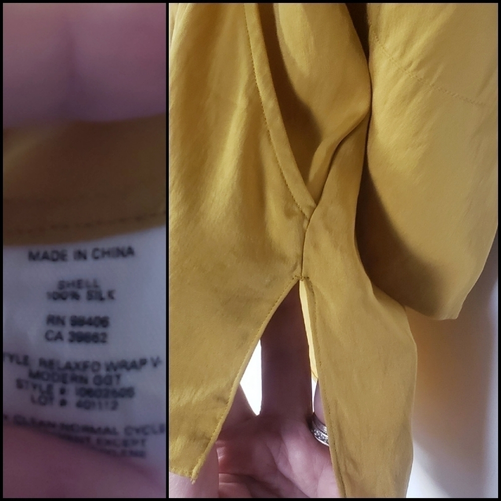 NEW! THEORY Designer Silk Splice Style Tie Neck Blouse Top Small. - Picture 7 of 9